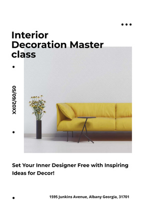 decoração de interiores masterclass com sofá em amarelo Invitation 5.5x8.5in Modelo de Design