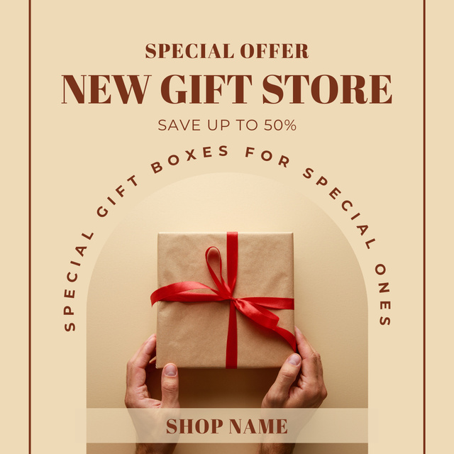 New Gift Store Sale Beige Instagramデザインテンプレート