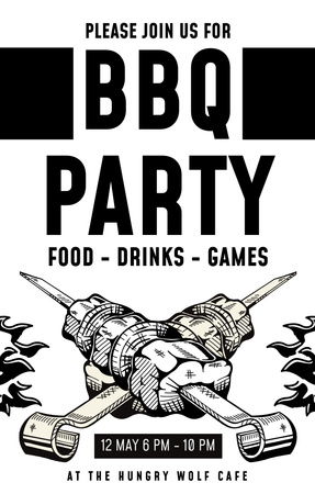 Platilla de diseño BBQ Party Ad with Sketch Illustration of Kebab Invitation 4.6x7.2in
