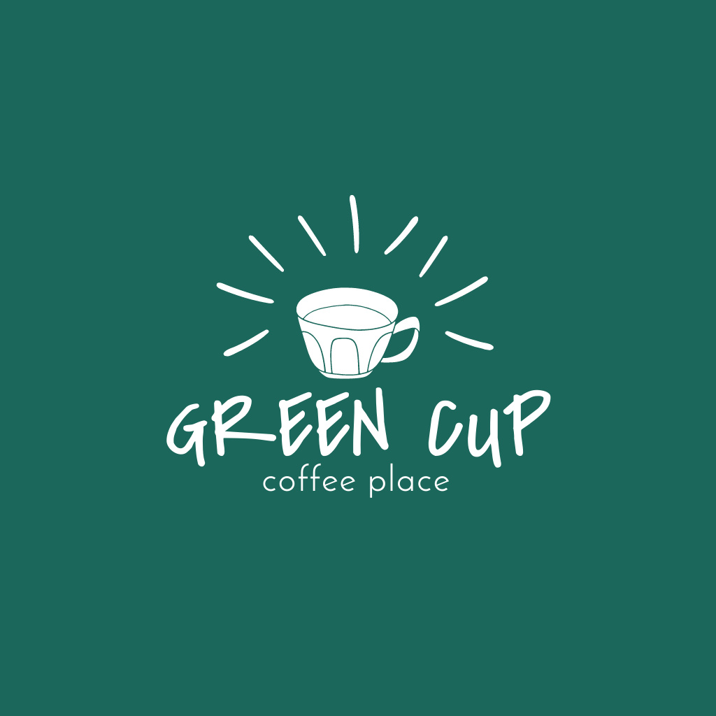 Coffee Shop Offer with Cup on Green Logo Tasarım Şablonu