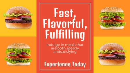 Fast Casual Restaurant Ad with Tasty Burgers in Orange Youtube Thumbnail Design Template