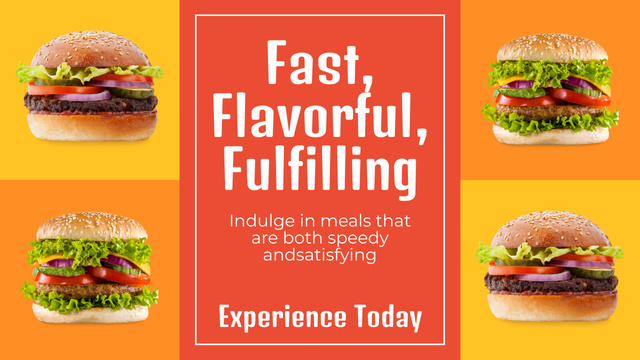Fast Casual Restaurant Ad with Tasty Burgers in Orange Youtube Thumbnail tervezősablon