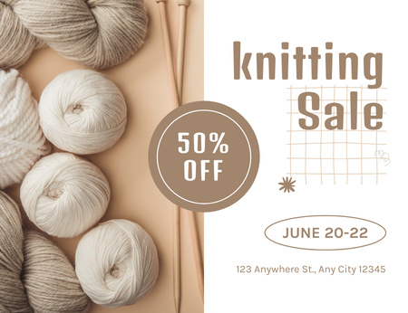 Knitting Sale Offer With Skeins Of Yarn Thank You Card 5.5x4in Horizontal Design Template