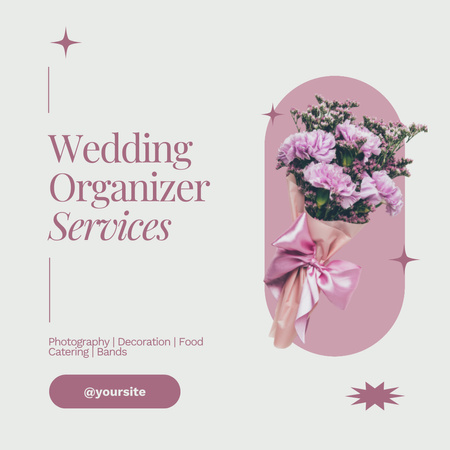 Hääsuunnittelijapalvelutarjous kauniilla kukkakimppuilla Instagram Design Template
