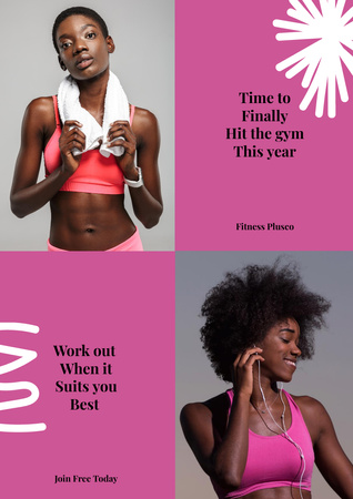 Gym promotion with Sportive Women Poster A3 Design Template