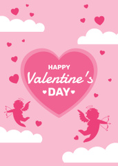 Cute Valentine's Day Greeting with Heart and Cupids
