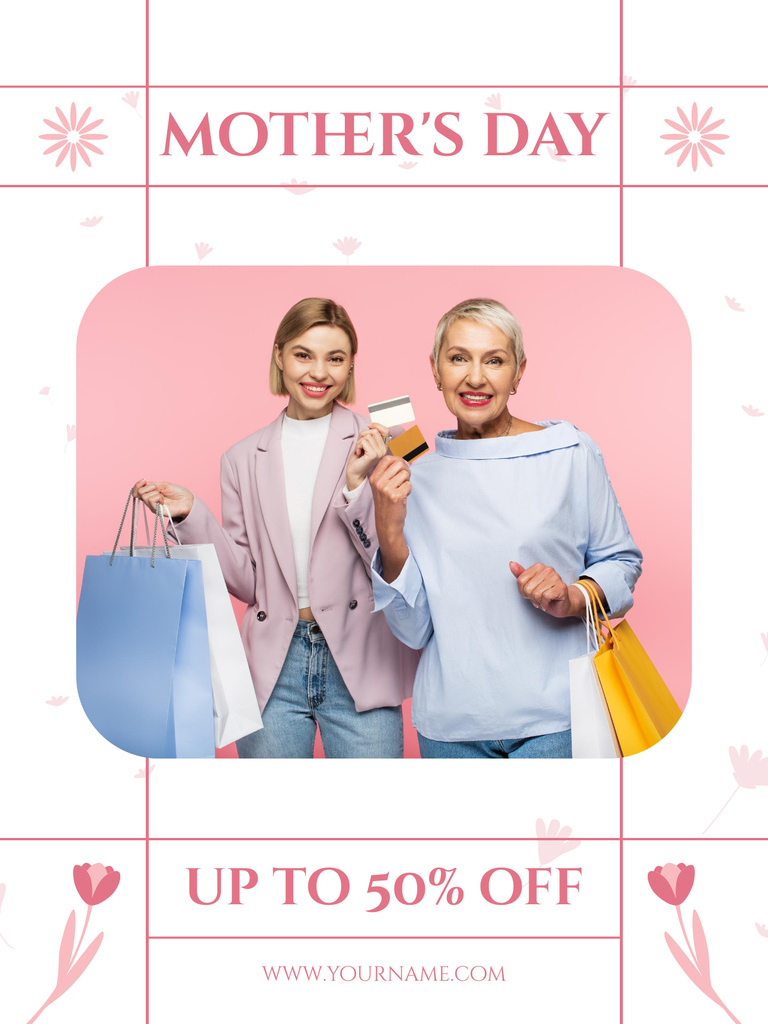 Modèle de visuel Mother's Day Discount Offer with Women with Shopping Bags - Poster US
