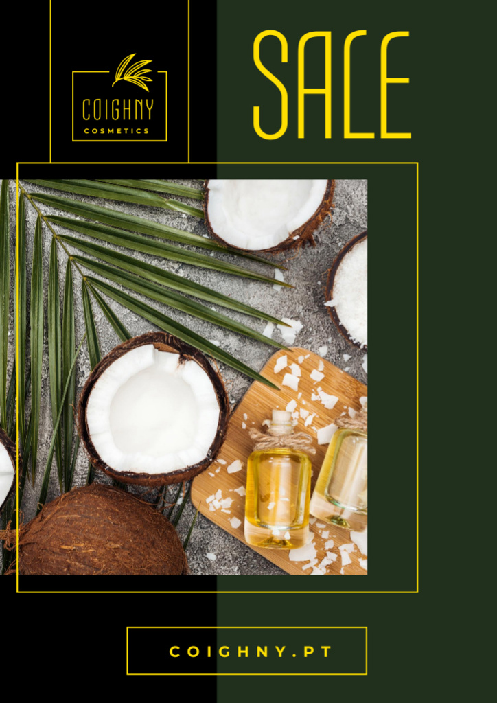 Szablon projektu Cosmetics Offer with Natural Coconut Oil in Glass Bottles Flyer A4