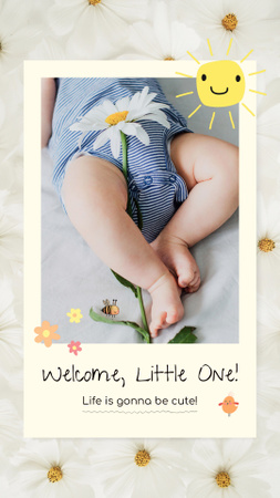 Vilpitön tervehdys lapsen syntymäpäivänä kukkien kanssa Instagram Video Story Design Template