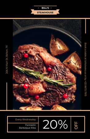 Delicious Grilled Beef Steak Offer with Rosemary Flyer 5.5x8.5in Šablona návrhu
