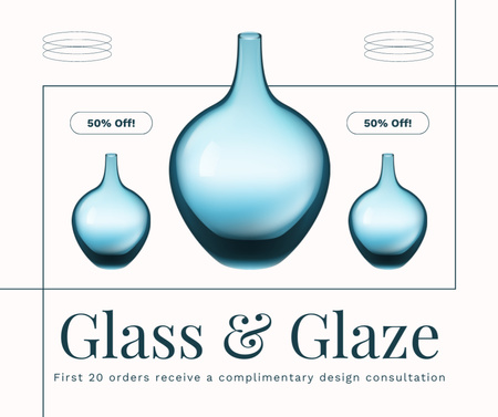 Plantilla de diseño de Venta de cristalería con varios jarrones de vidrio. Facebook 