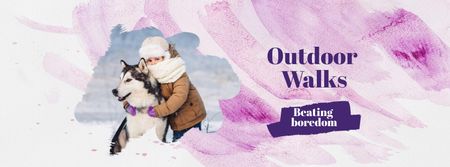 Ontwerpsjabloon van Facebook cover van Child in Winter Clothes with Cute Dog