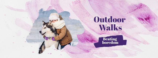 Child in Winter Clothes with Cute Dog Facebook cover Šablona návrhu