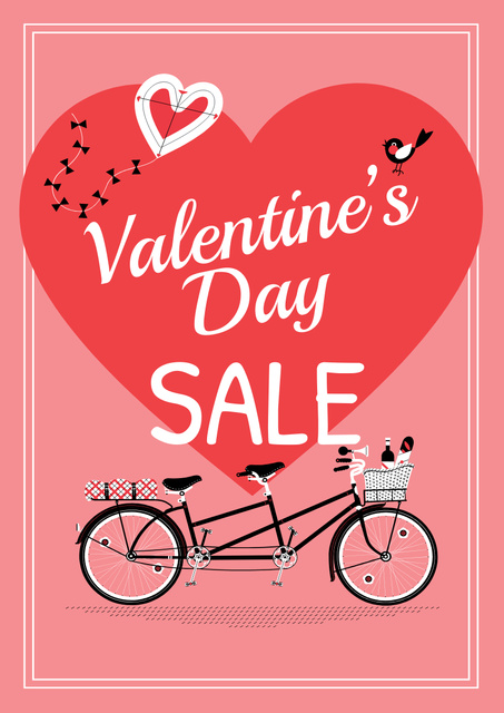 Ontwerpsjabloon van Poster A3 van Valentine's Day Sale Ad with Romantic Bike