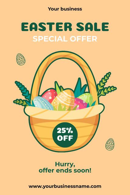 Easter Sale Special Offer with Basket Full of Eggs Pinterest Design Template