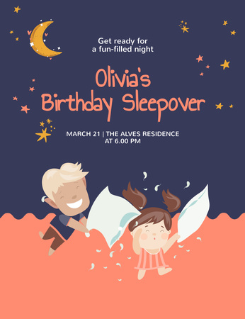 Olivia's Birthday Sleepover Invitation 13.9x10.7cmデザインテンプレート