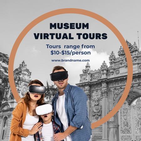 Museum Virtual Excursion Offer with Family in VR Glasses Instagram tervezősablon