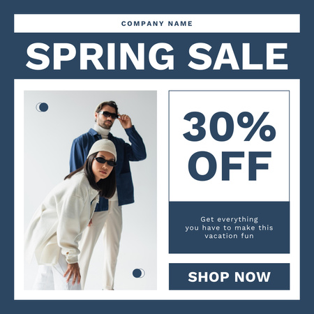 Fashion Spring Sale with Stylish Couple in Cool Sunglasses Instagram AD Design Template