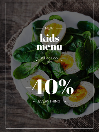 Menu for Kids with Boiled Eggs and Spinach Poster US Šablona návrhu