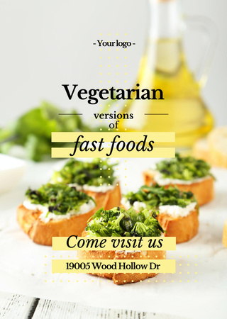 Vegetarian Food Recipes Bread with Broccoli Flyer A6 Design Template