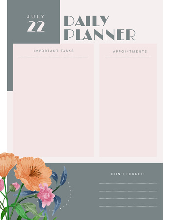 Daily Planner with Painted Flowers Notepad 8.5x11in Design Template