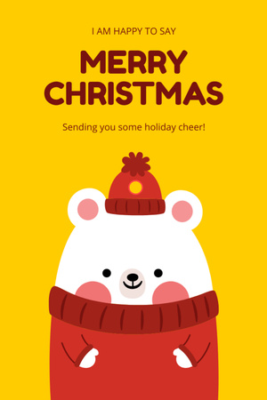 Christmas Cheers with Cute Bear on Yellow Postcard 4x6in Vertical Design Template
