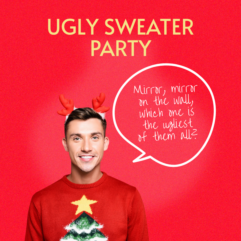 Funny Man in Cute Christmas Ugly Sweater Instagramデザインテンプレート