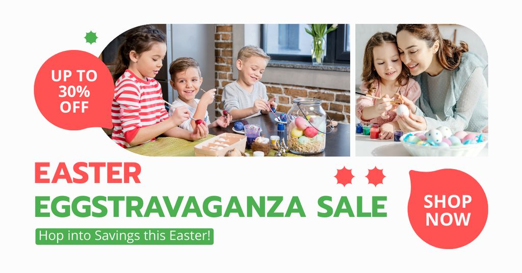 Modèle de visuel Easter Sale with Little Kids painting Eggs - Facebook AD