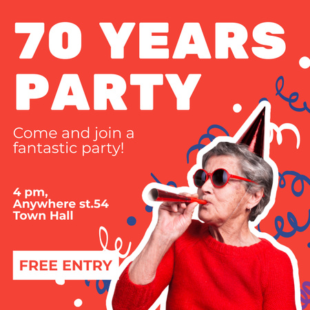 Designvorlage Anniversary Birthday Party With Confetti And Free Entry für Instagram
