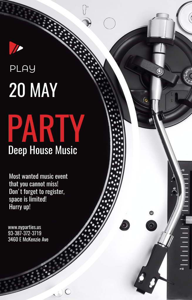 Nostalgic House Music Party With Vinyl Record Playing Invitation 4.6x7.2in Design Template