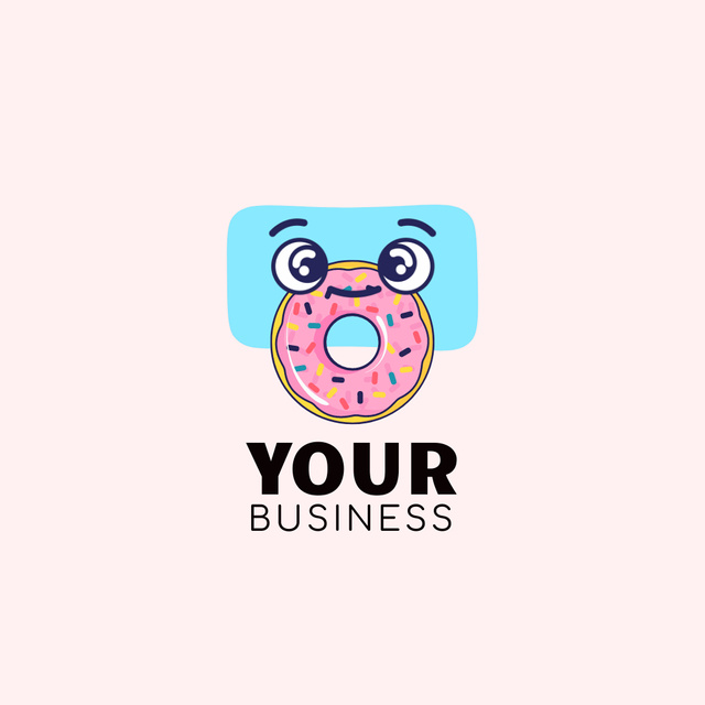 Ad of Doughnut Shop with Illustration of Cute Character Animated Logo Πρότυπο σχεδίασης