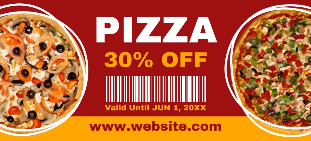 Discount Voucher for Pizza with Barcode Coupon 3.75x8.25in Design Template