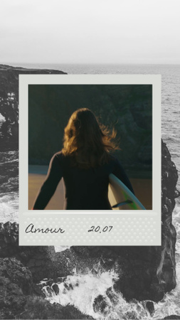 Designvorlage Bright Inspiration with Girl running on Beach with Surfboard für Facebook Video Story