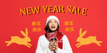 Plantilla de diseño de anuncio de venta de año nuevo chino Twitter 