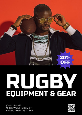 Rugby Equipment Shop Ad with Stylish Man Flayer Design Template