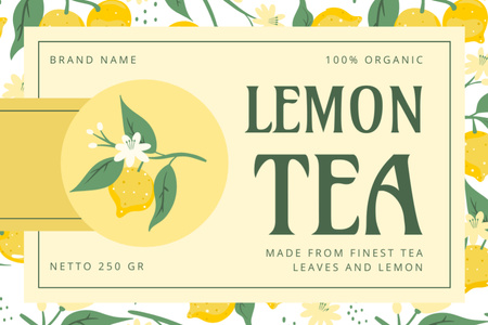 Sarı Organik Limon Çayı İkramı Label Tasarım Şablonu