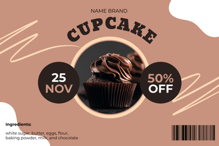 Tasty Chocolate Cupcakes on Brown Label Design Template
