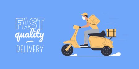 Template di design offerta servizi di consegna con corriere su scooter Twitter