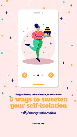 Woman with Cake for bakery recipes on Self-isolation Instagram Story Design Template