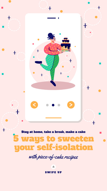 Woman with Cake for bakery recipes on Self-isolation Instagram Story Modelo de Design