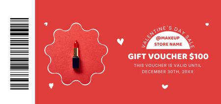Gift Voucher for Cosmetics for Valentine's Day in Red Coupon Din Large Design Template