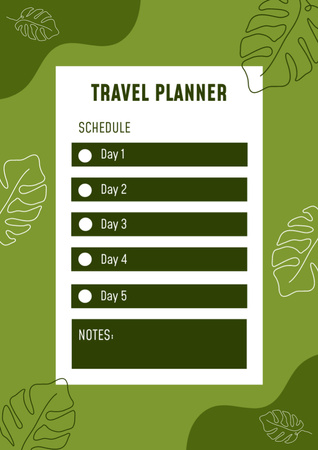 Template di design Pianificatore di viaggio con illustrazione di foglie su verde Schedule Planner