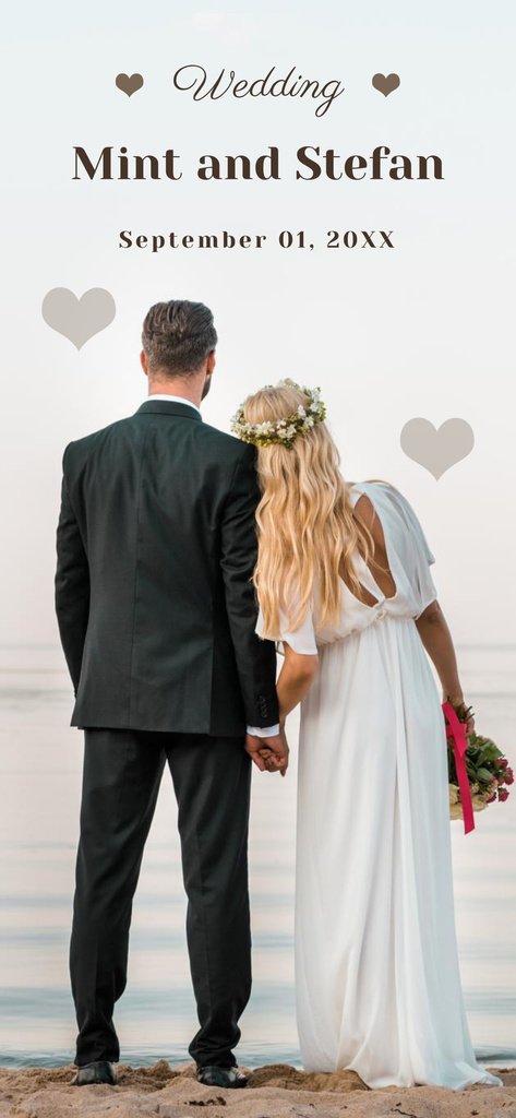 Designvorlage Wedding Announcement with Newlywed Couple on Beach für Snapchat Geofilter