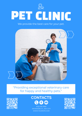 Template di design Annuncio di offerta clinica per animali su blu Poster