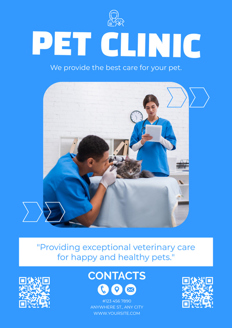 Ontwerpsjabloon van Poster van Animal Clinic Offer Ad on Blue