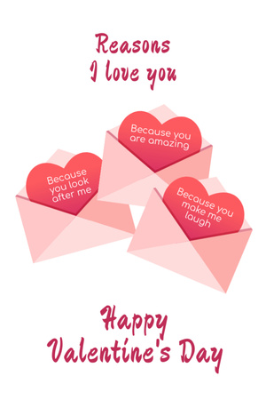 Valentine's Day Greetings With Envelopes and Hearts Postcard 4x6in Verticalデザインテンプレート