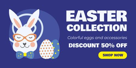 Easter Collection Ad with Cute Bunny in Glasses Twitter Design Template
