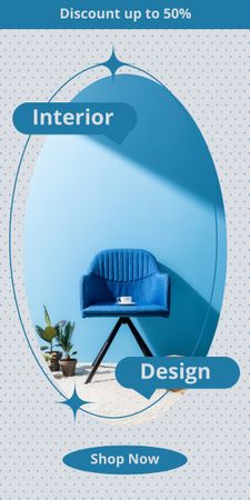 Alennus sisustussuunnittelusta tyylikkäällä sinisellä nojatuolilla Graphic Design Template