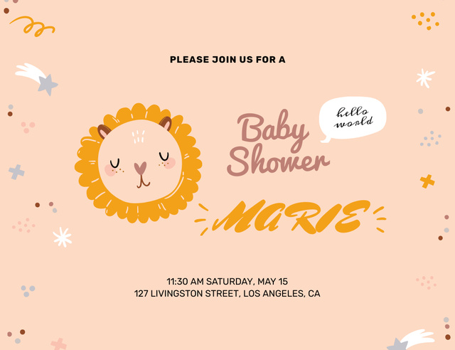 Baby Shower Party With Cute Animal Invitation 13.9x10.7cm Horizontal Πρότυπο σχεδίασης