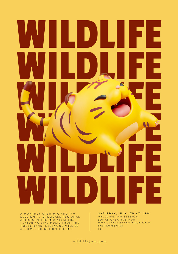 Funny Cartoon 3d Tiger Poster 28x40in Design Template